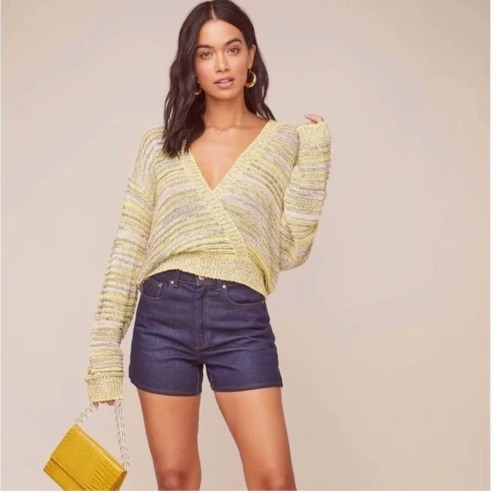 NWT ASTR The Label Kent Wrap Sweater Size Extra Small XS Yellow and Black